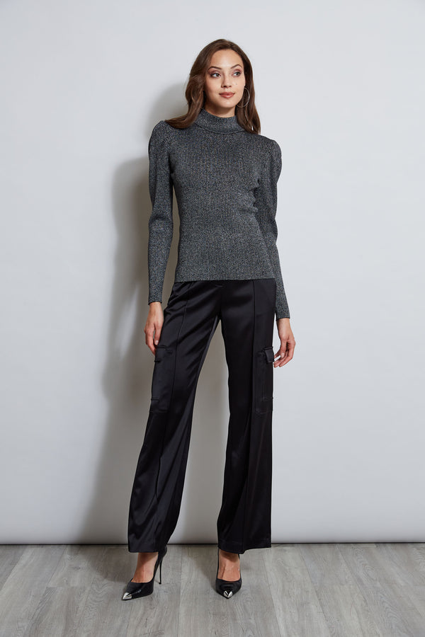 T-Tahari Metallic Puff Sleeve Sweater