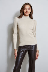 T-Tahari Metallic Puff Sleeve Sweater