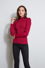 T-Tahari Metallic Puff Sleeve Sweater