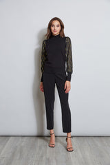 T-Tahari Metallic Sleeve Mock Neck Sweater