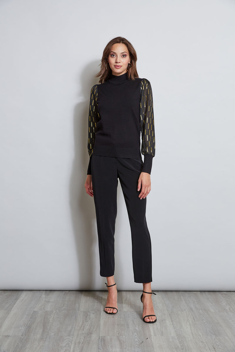 T-Tahari Metallic Sleeve Mock Neck Sweater
