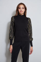 T-Tahari Metallic Sleeve Mock Neck Sweater