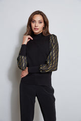 T-Tahari Metallic Sleeve Mock Neck Sweater