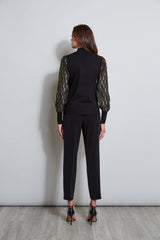 T-Tahari Metallic Sleeve Mock Neck Sweater