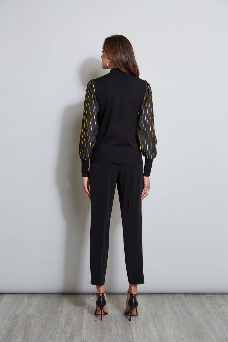 T-Tahari Metallic Sleeve Mock Neck Sweater