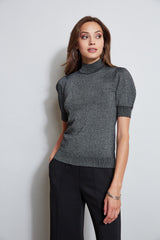 T-Tahari Metallic Short Sleeve Sweater