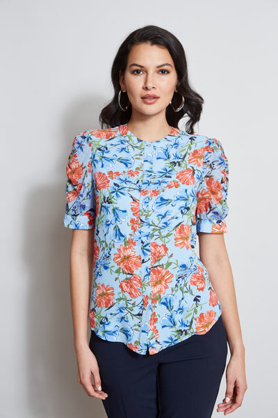 T-Tahari Garden Floral Puff Sleeve Shirt Image 1