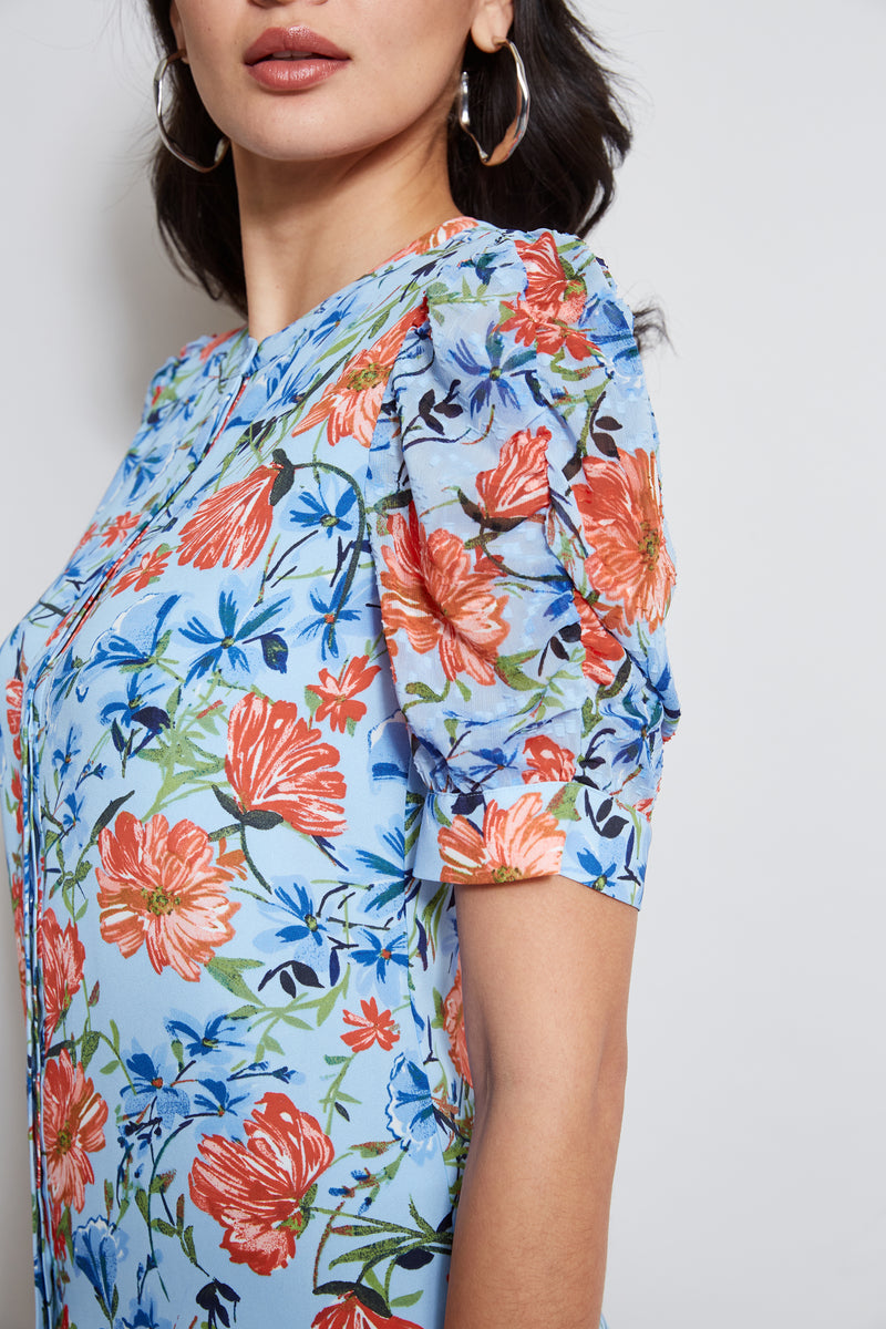 T-Tahari Garden Floral Puff Sleeve Shirt