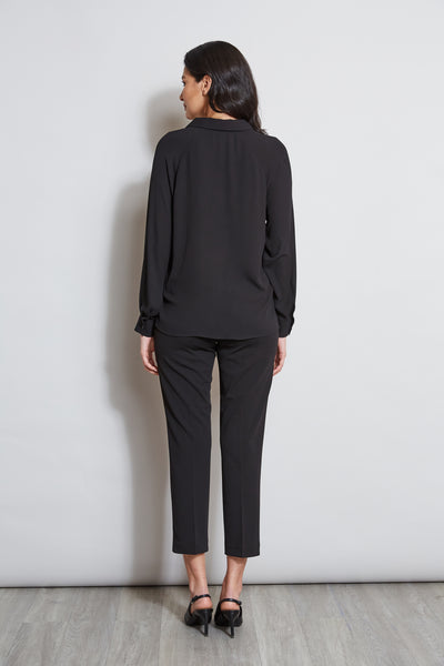 T-Tahari Split Neck Long Sleeve Shirt