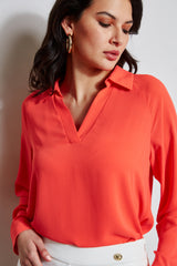 T-Tahari Split Neck Long Sleeve Shirt