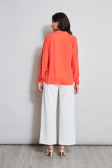 T-Tahari Split Neck Long Sleeve Shirt