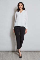 T-Tahari Split Neck Long Sleeve Shirt