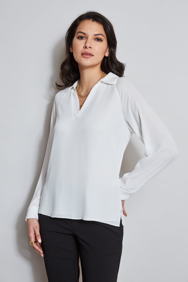 T-Tahari Split Neck Long Sleeve Shirt – Elie Tahari