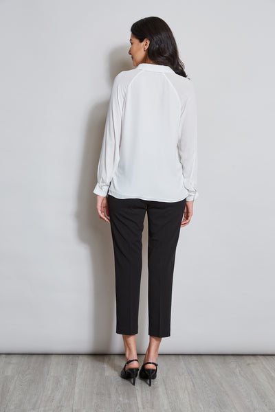 T-Tahari Split Neck Long Sleeve Shirt Image 3
