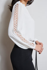 T-Tahari Split Neck Embroidered Sleeve Shirt
