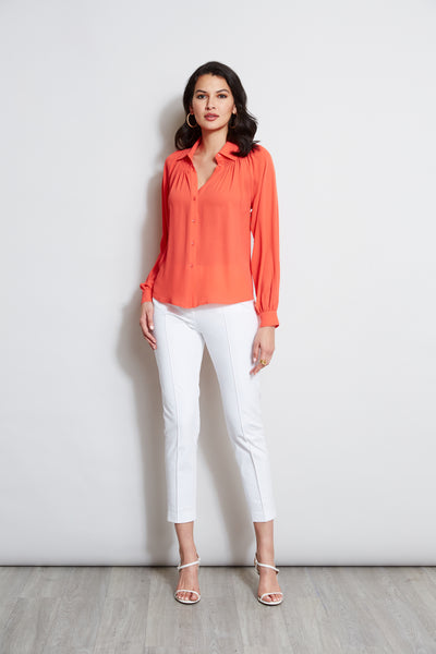 T-Tahari Long Sleeve Smocked Button Down Shirt Image 2