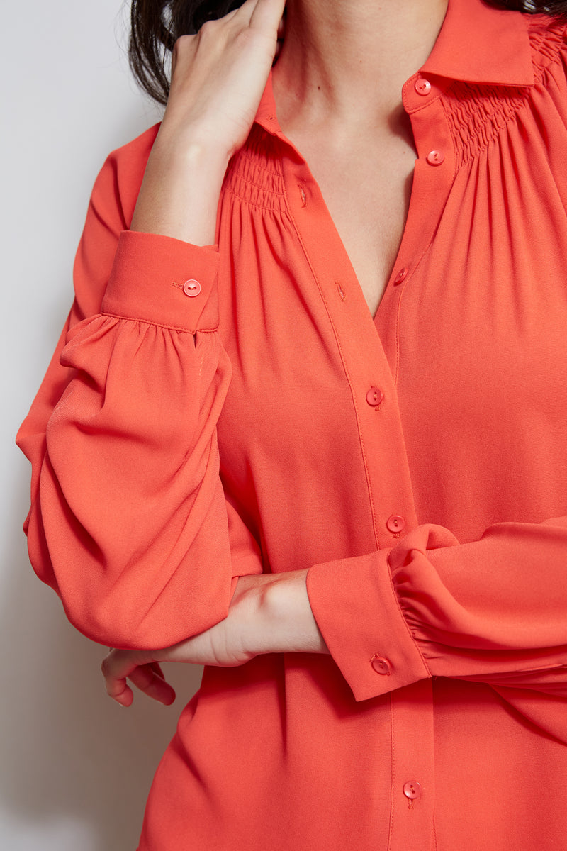 T-Tahari Long Sleeve Smocked Button Down Shirt – Elie Tahari
