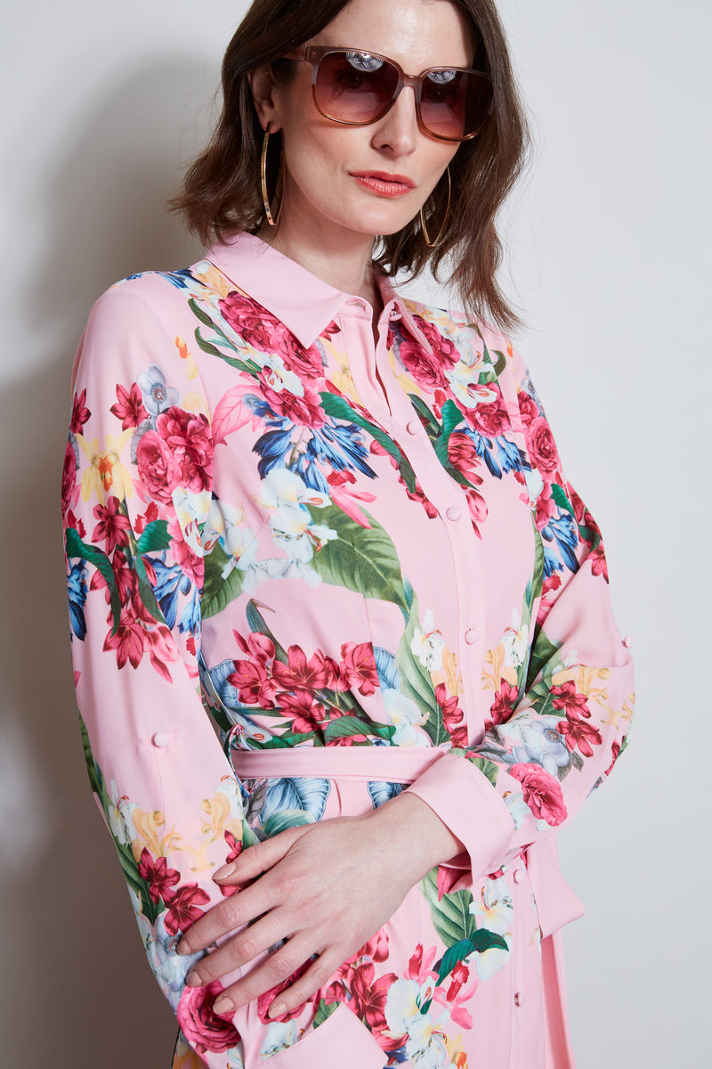 T-Tahari Rose Print Shirt Dress