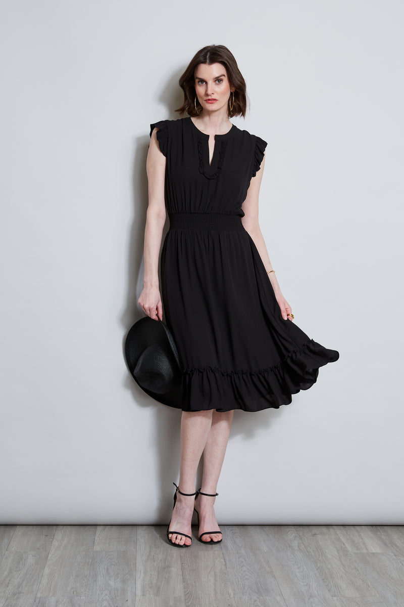 T-Tahari Split Neck Ruffle Midi Dress Elie Tahari T-Tahari Split Neck Ruffle Midi Dress Elie Tahari