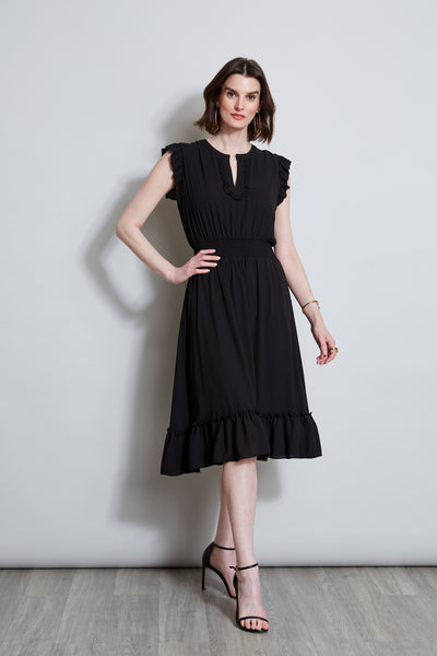 T-Tahari Split Neck Ruffle Midi Dress Image 1