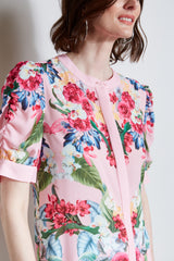 Rose Print Puff Shoulder Shirt