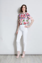 T-Tahari Rose Print Puff Shoulder Shirt