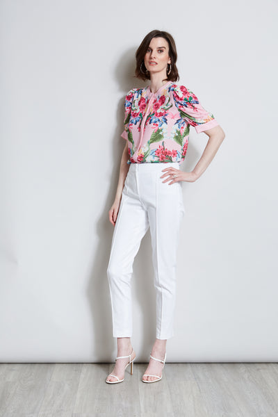T-Tahari Rose Print Puff Shoulder Shirt Image 2
