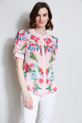 T-Tahari Rose Print Puff Shoulder Shirt