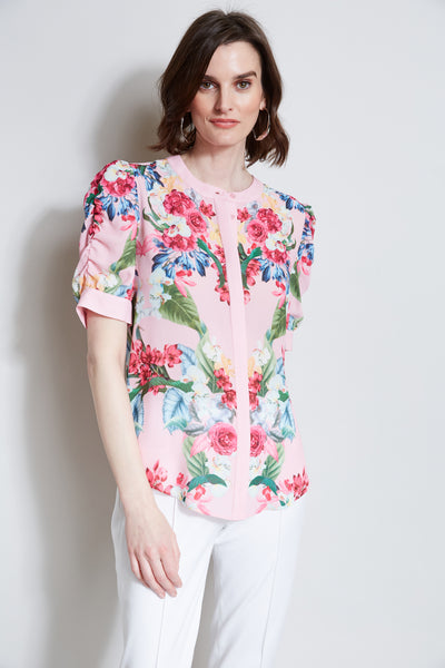 T-Tahari Rose Print Puff Shoulder Shirt Image 1