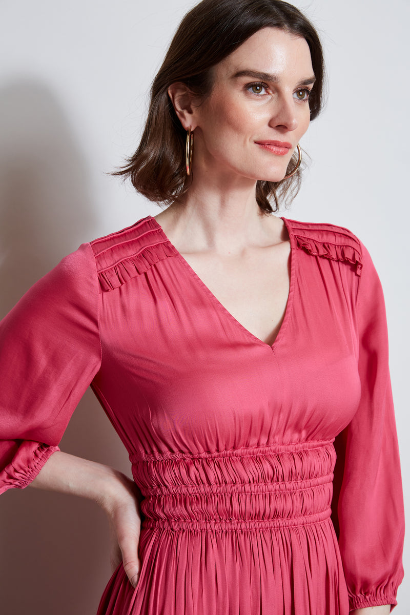 T Tahari Smocked Midi Dress Elie Tahari