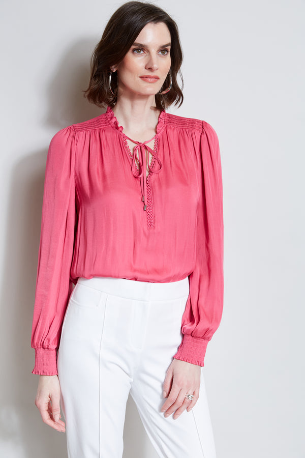 T-Tahari Embroidered Keyhole Shirt