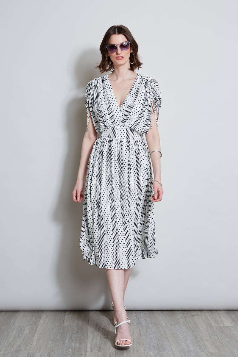 T-Tahari Dropped Tie Shoulder Dot Dress