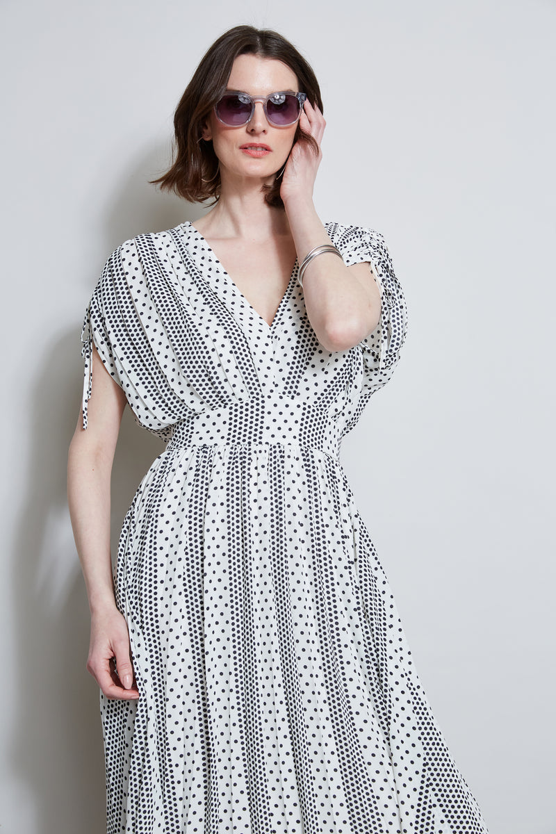 T Tahari Dropped Tie Shoulder Dot Dress Elie Tahari