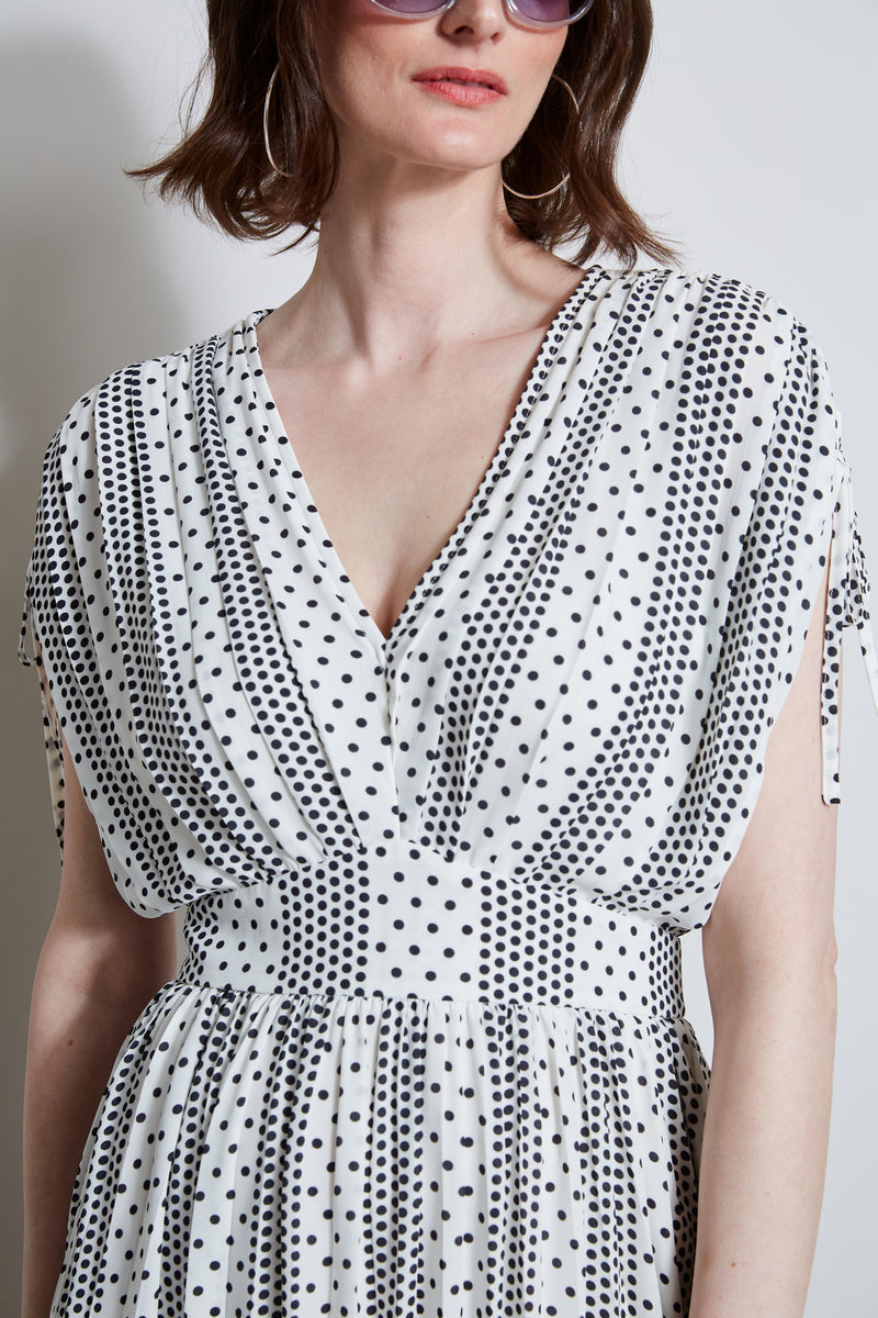 T-Tahari Dropped Tie Shoulder Dot Dress