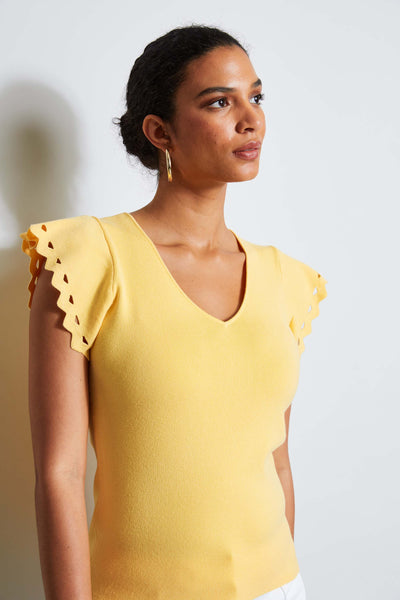 T-Tahari Laser Cut Flutter Sleeve Sweater Image 3