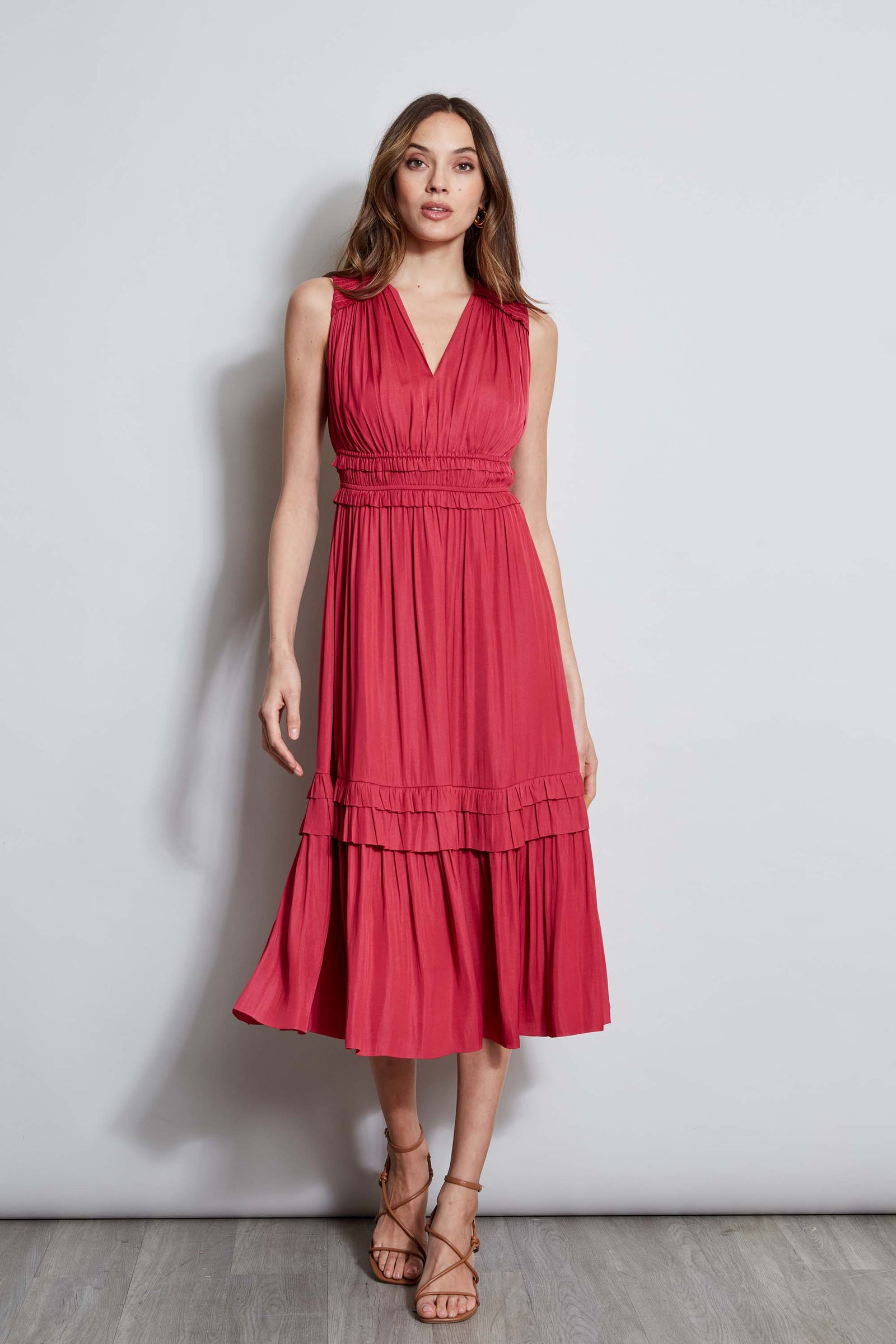 T-Tahari Smocked Sleeveless Midi Dress – Elie Tahari