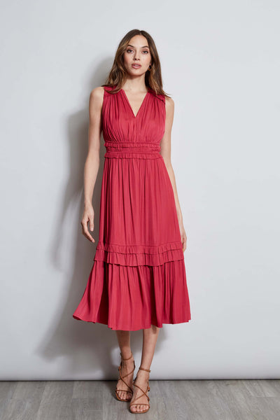 T-Tahari Smocked Sleeveless Midi Dress Image 1