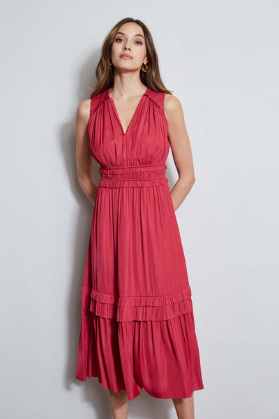 T-Tahari Smocked Sleeveless Midi Dress Image 2