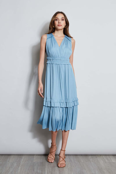 T-Tahari Smocked Sleeveless Midi Dress Image 1