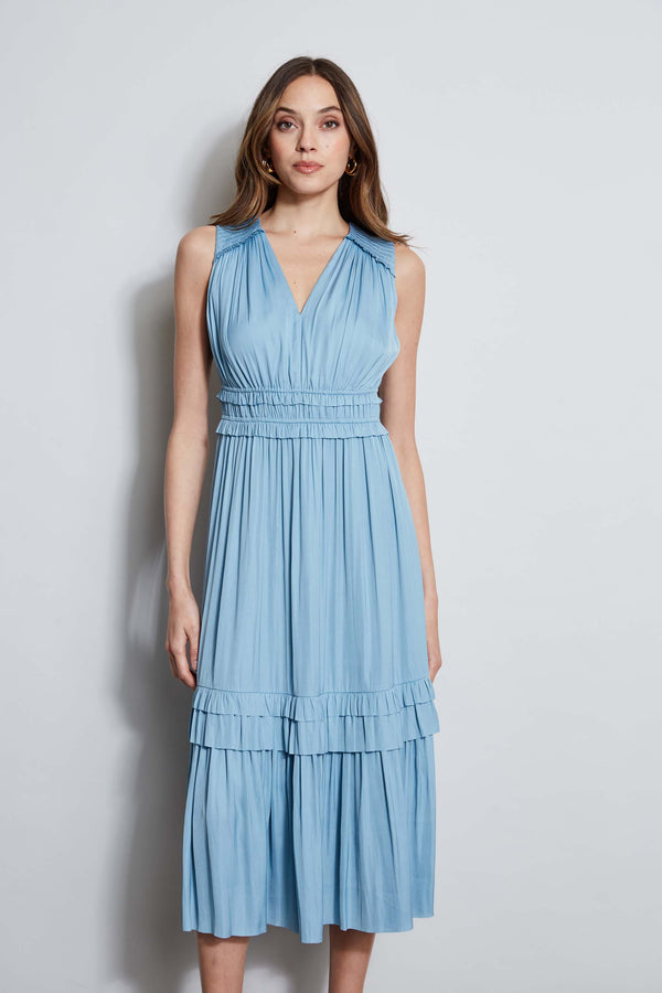 T-Tahari Smocked Sleeveless Midi Dress