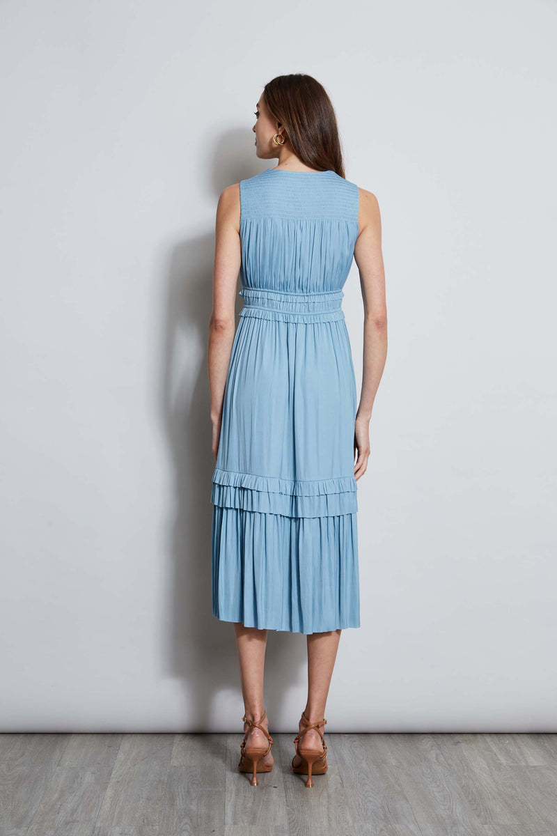 T-Tahari Smocked Sleeveless Midi Dress