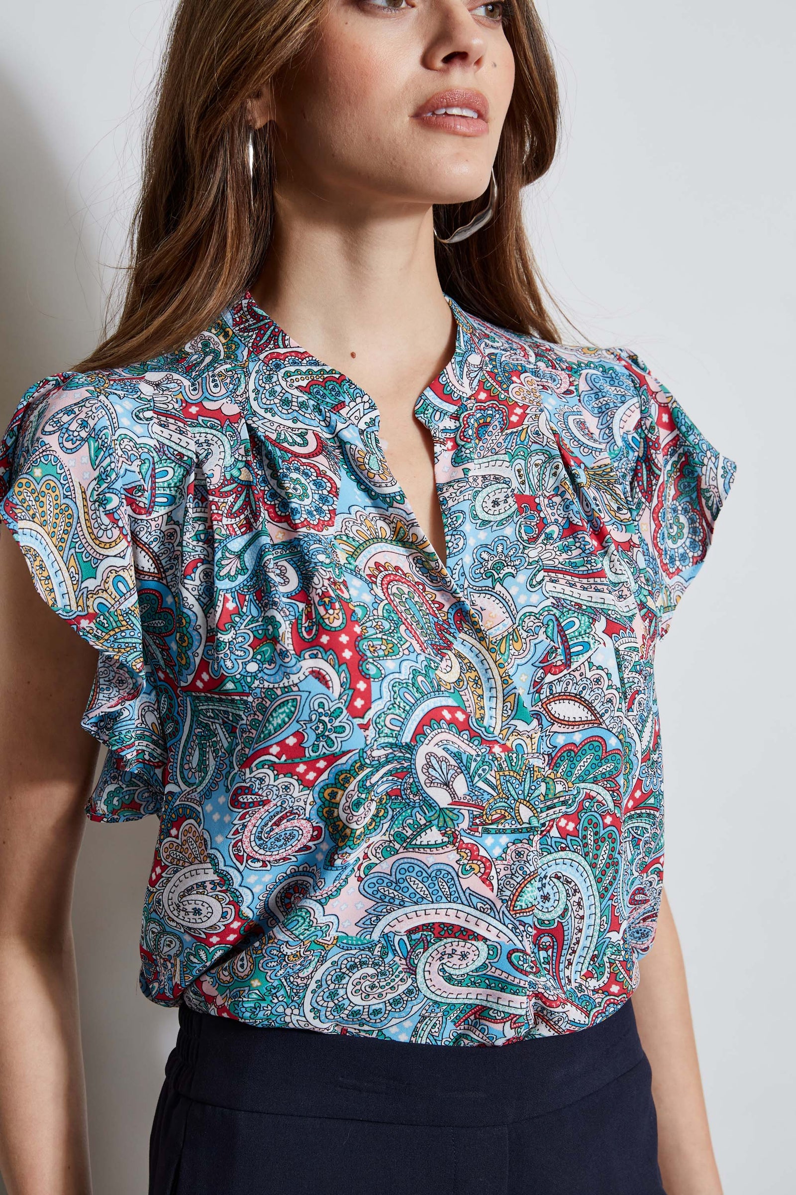 T-Tahari Paisley Flutter Sleeve Shirt – Elie Tahari