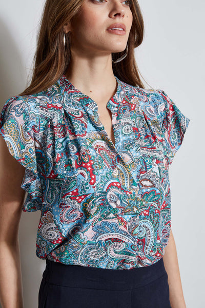 T-Tahari Paisley Flutter Sleeve Shirt Image 3
