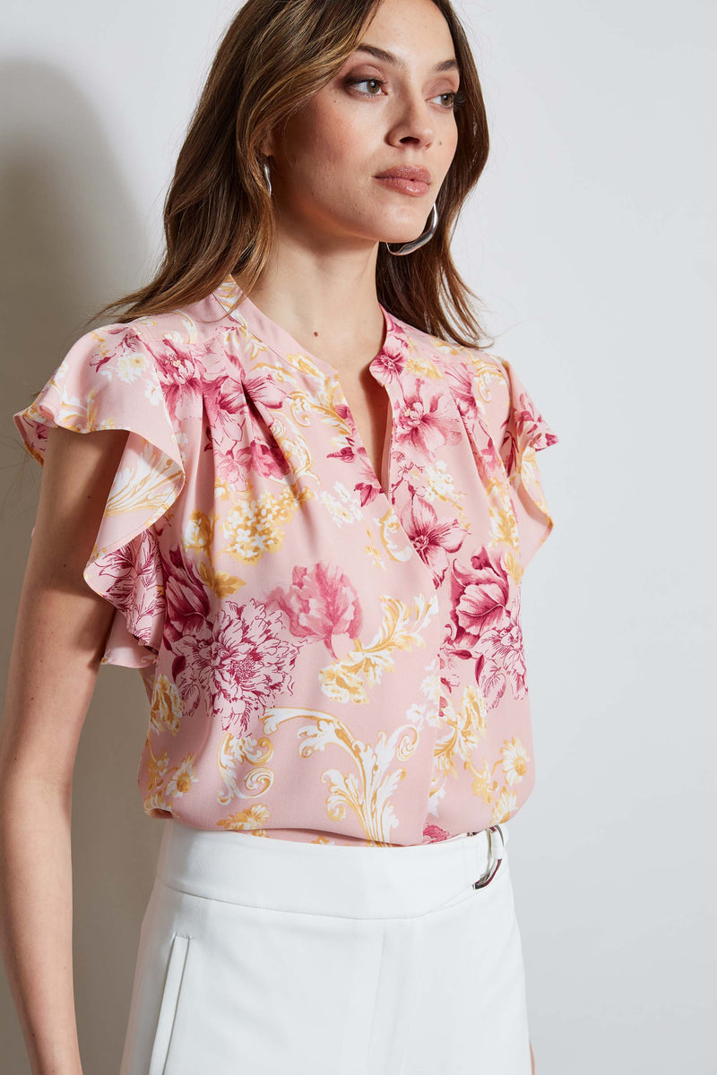 T-Tahari Garden Flutter Sleeve Shirt