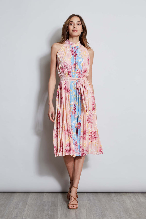 T-Tahari Pleated Garden Halter Dress