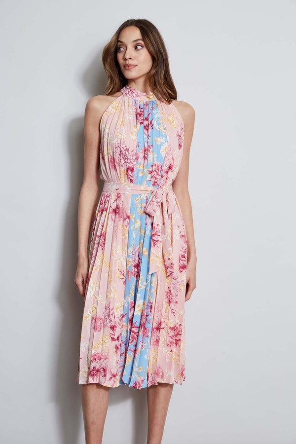 T-Tahari Pleated Garden Halter Dress