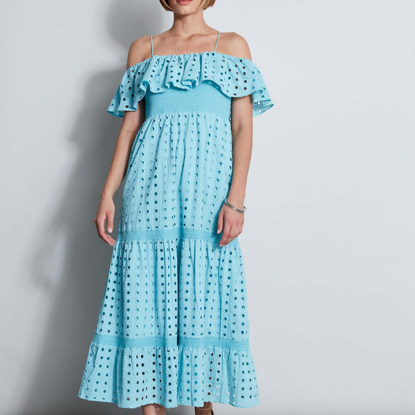 T-Tahari Eyelet Maxi Dress Blue Haze / S