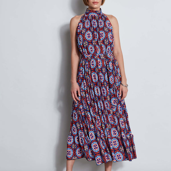T-Tahari Pleated Print Halter Midi Dress – Elie Tahari