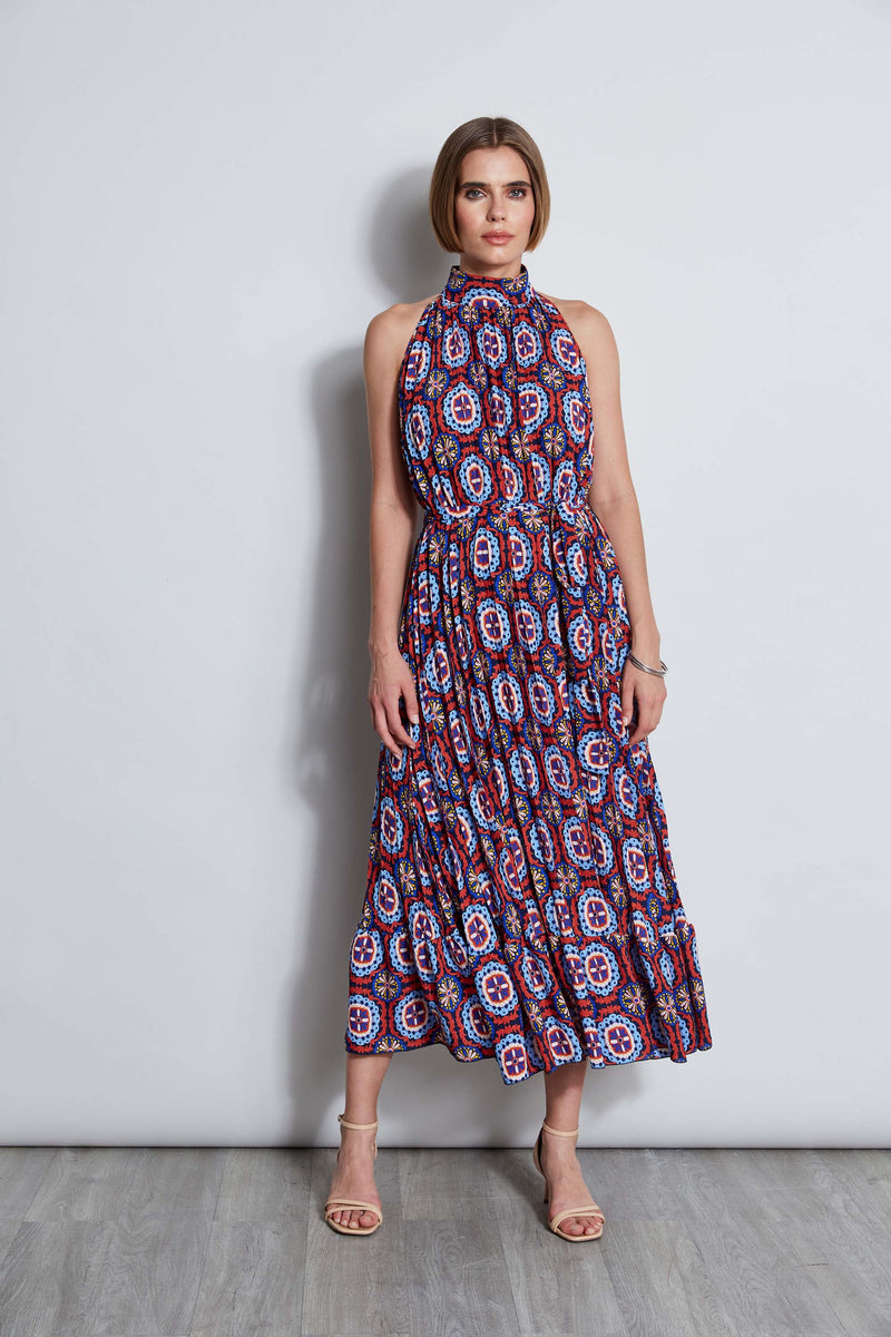 strapless open back dress T-Tahari Pleated Print Halter Midi Dress Elie Tahari strapless open back dress T-Tahari Pleated Print Halter Midi Dress Elie Tahari