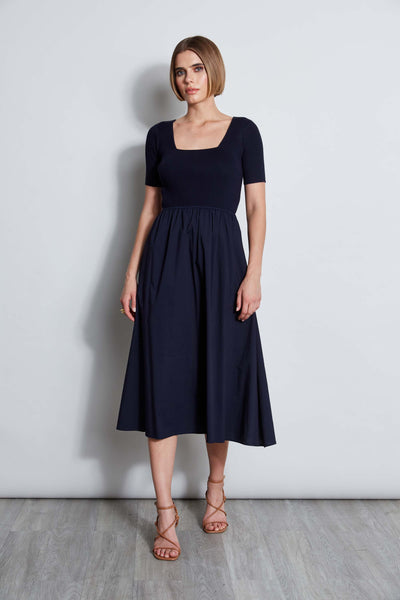 T-Tahari Short Sleeve Square Neck Midi Dress Image 1